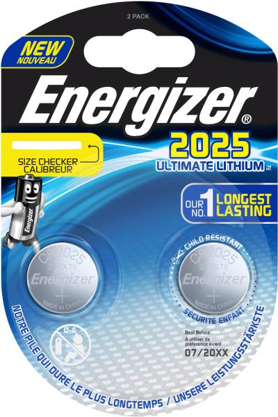 ENERGIZER Knopfzelle Ultimate Lithium 3V CR2025 155 mAh 2 Stück