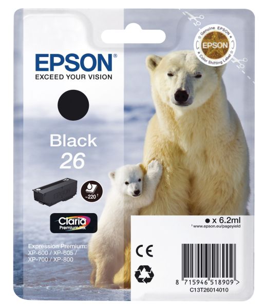 EPSON Tintenpatrone schwarz T260140 XP 700/800 220 Seiten