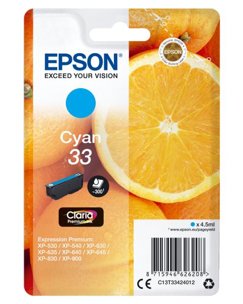 EPSON Tintenpatrone cyan T334240 XP-530/630/830 300 Seiten