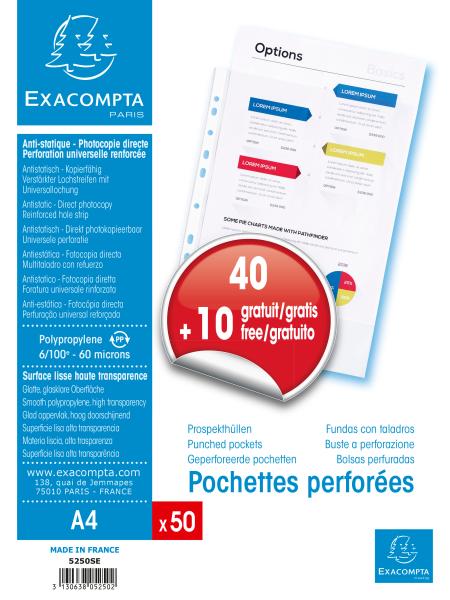 EXACOMPTA Zeigetaschen, glatt A4 5250E PP, gelocht, 60my