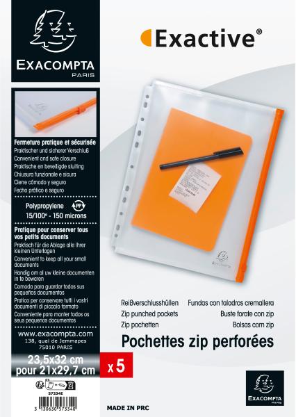 EXACOMPTA Dokumententasche mit Zip A4 57334E 5 Stück, transparent