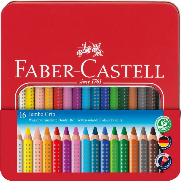 FABER-CASTELL Farbstifte Jumbo Grip 110916 16 Farben Metalletui