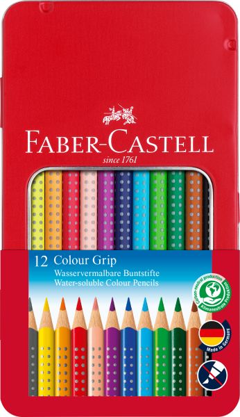 FABER-CASTELL Farbstifte Colour Grip 112413 12 Farben Metalletui