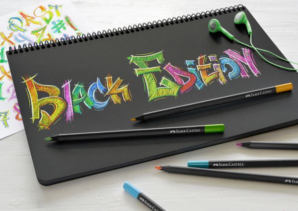 FABER-CASTELL Farbstifte Black Edition 116412 neon Farben ass. 12 Stück