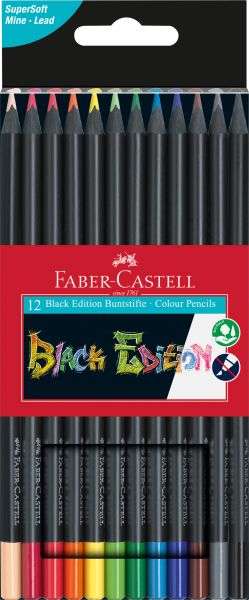 FABER-CASTELL Farbstifte Black Edition 116412 neon Farben ass. 12 Stück