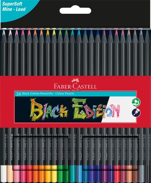 FABER-CASTELL Farbstifte Black Edition 116424 neon Farben ass. 24 Stück