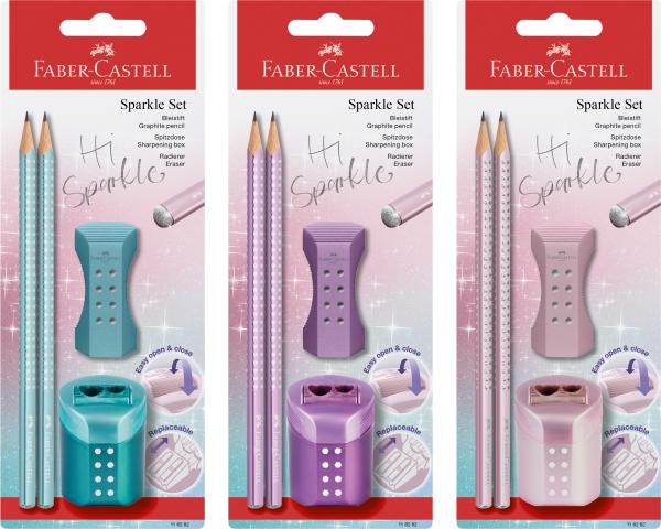 FABER-CASTELL Bleistift B/Radierer/Spitzer 118282 Sparkle Set sortiert