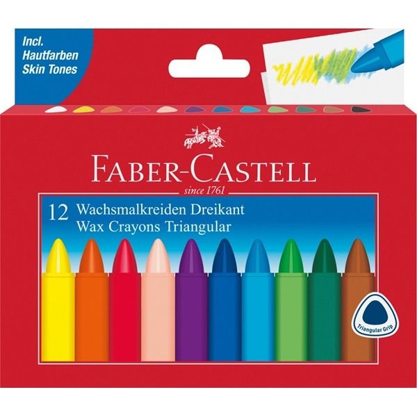 FABER-CASTELL Wachskreide Dreikant 120010 12 Stück, mehrfarbig