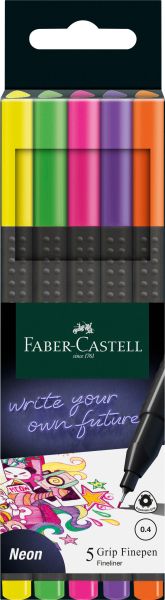 FABER-CASTELL Finepen Grip 0.4mm 151603 5 couleurs, Neon