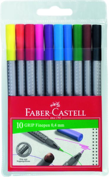 FABER-CASTELL Grip Finepen 0,4mm 151610 10 Farben, Etui