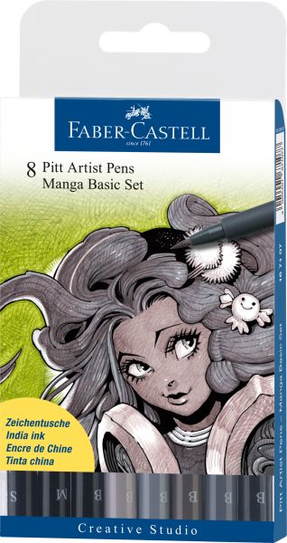 FABER-CASTELL Pitt Artist Pen Manga Basic 167107 grau 8 Stück