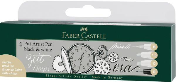 FABER-CASTELL Pitt Artist Pen 167151 black & white 4 Stück