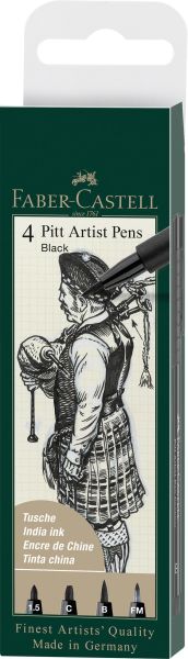 FABER-CASTELL Artist Pen Tuschestift 167153 schwarz 4 Stk.