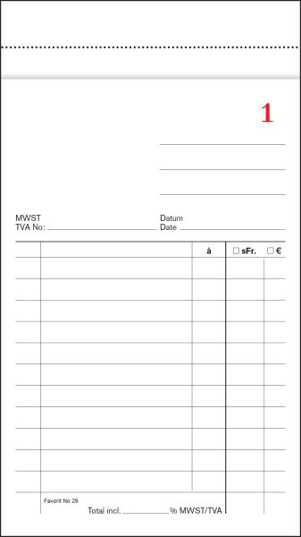 FAVORIT Kassablock weiss 100 x 175mm 29weiss nummeriert 50 Blatt