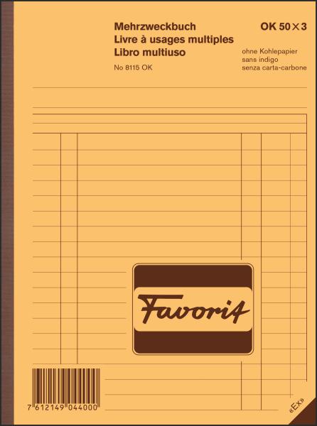 FAVORIT Mehrzweckbuch D/F/I A5 8115OK blau/blau/weiss 50x3 Blatt