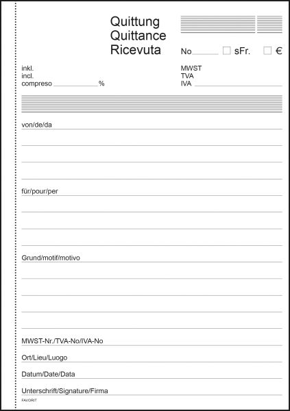 FAVORIT Quittungen D/F/I A5 8395OK weiss 84 Blatt