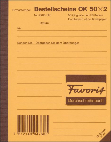 FAVORIT Bestellscheine D A6 9286 OK citron/weiss 50x2 Blatt