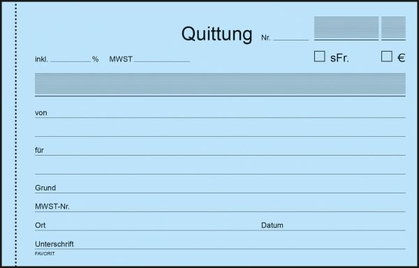 FAVORIT Quittungen D A6 9296 OK blau/weiss 50x2 Blatt