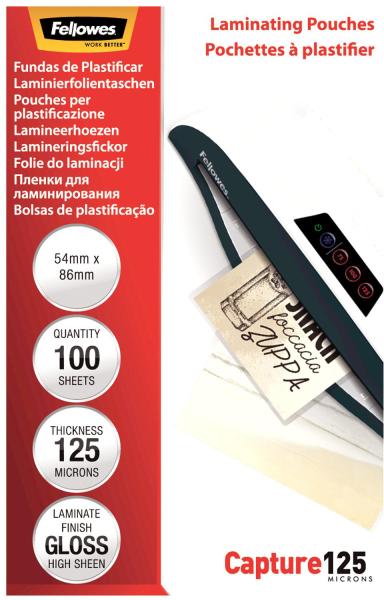 FELLOWES Laminiertasche 54x86mm 5306302 glanz, 125my 100 Stk