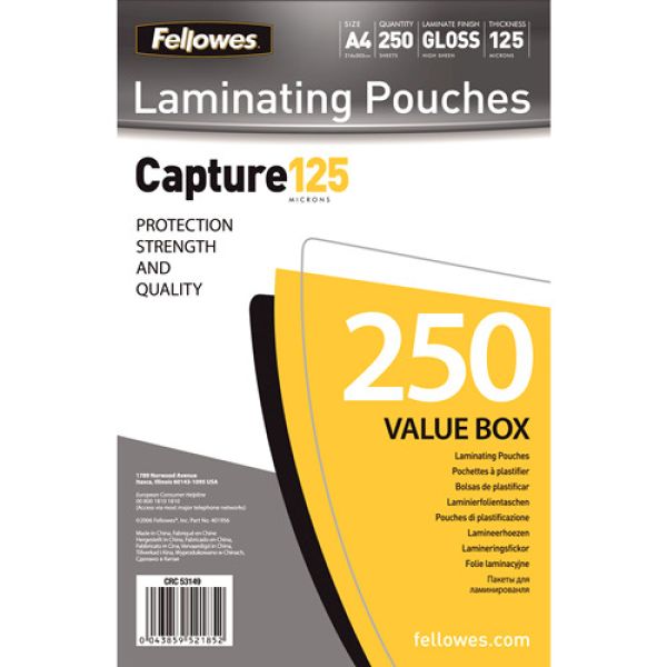 FELLOWES Laminiertasche A4 5314903 glanz, 125my 250 Stk