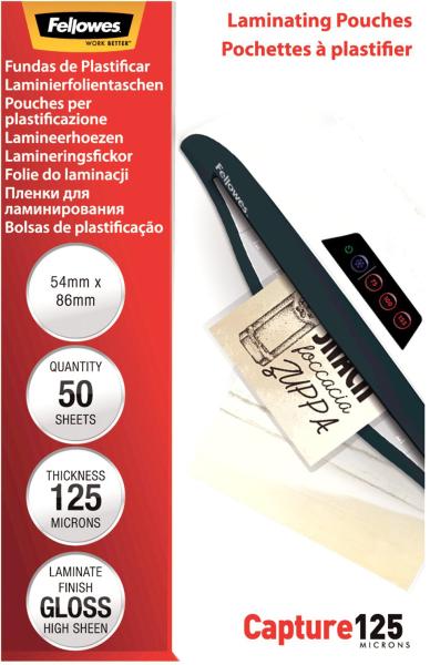 FELLOWES Laminiertasche 54x86mm 5396602 glanz, 125my 50 Stk