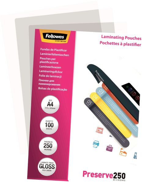 FELLOWES Laminiertasche A4 5401802 glanz, 250my 100 Stk