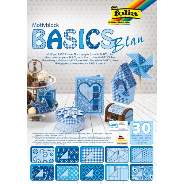 FOLIA Motivblock Basic 46449 blau, 30 Blatt