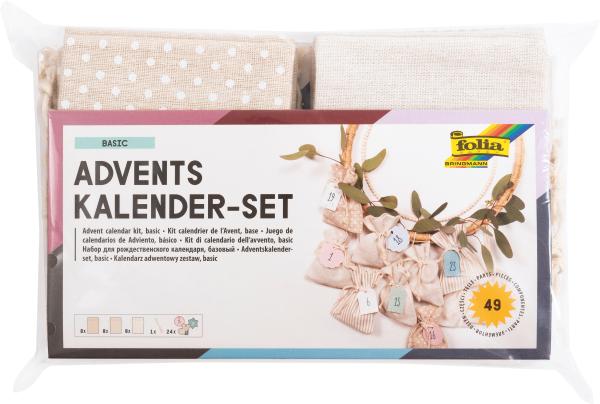 FOLIA Adventskalender Set 10x13cm 64121 Stoffbeutel 49-teilig