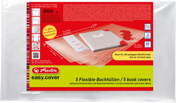 HERLITZ Buchhülle easy cover 50014750 5 Stück in Polybeutel Flexibel