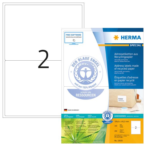 HERMA Adressetiketten 199,6×143,5mm 10830 recycling 200 Stück