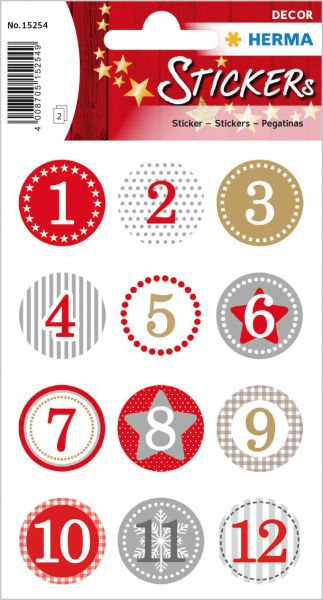 HERMA Sticker Adventskalender 15254 bunt 24 Stück/2 Blatt