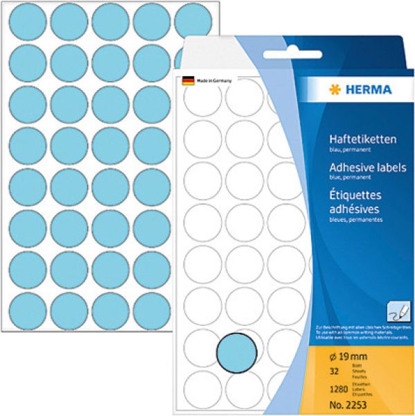 HERMA Etiketten rund 19mm 2253 blau 1280 Stück