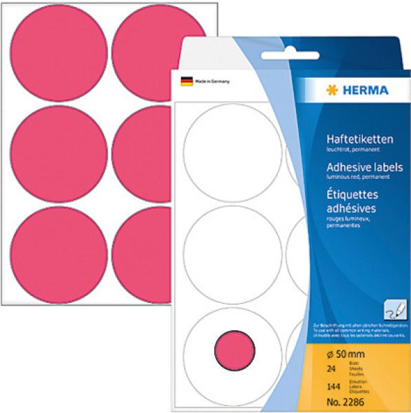 HERMA Etiketten rund 50mm 2286 leuchtrot 144 Stück