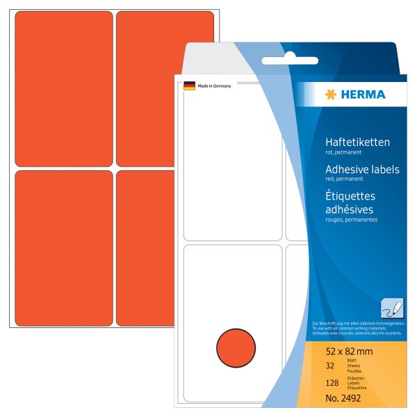 HERMA Etiketten 52×82mm 2492 rot 128 Stück