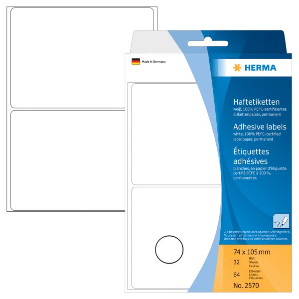 HERMA Etiketten 74×105mm 2570 weiss 64 Stück