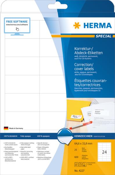 HERMA Etiketten SPECIAL 64.6x33.8mm 4227 weiss,perm. 600 St./25 Bl.