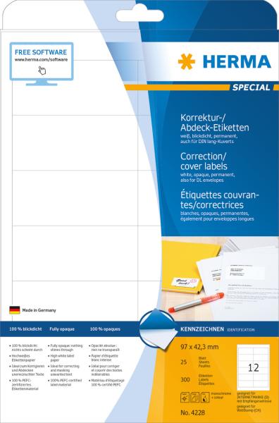 HERMA Etiketten SPECIAL 97x42.3mm 4228 weiss,perm. 300 St./25 Bl.