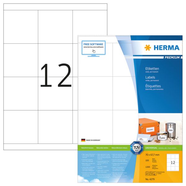 HERMA Etiketten 4279 4279 70x67.7mm 1200Stk. 100 Blatt