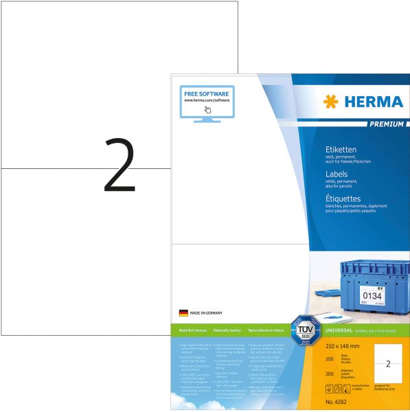 HERMA Universal-Etiketten 210x148mm 4282 weiss 200 St./100 Blatt