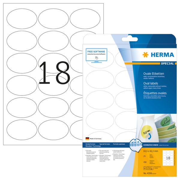 HERMA Etiketten 4358 4358 63.5x42.3mm abl. 450Stk. 25 B