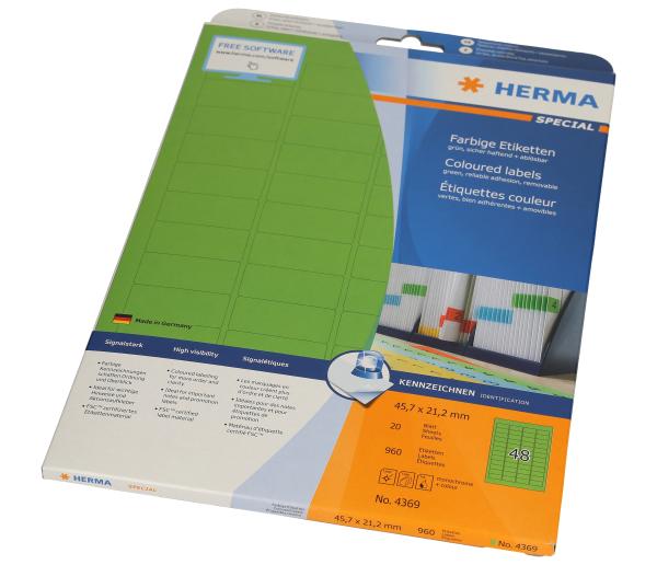 Herma etiketten 45.7x 21.2mm 4369 grün 960 stück, 20 blatt - Herma-4369-4008705043694