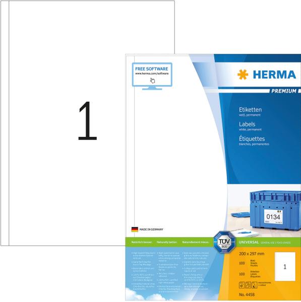 HERMA Universal-Etiketten 200x297mm 4458 weiss 100 St./100 Blatt