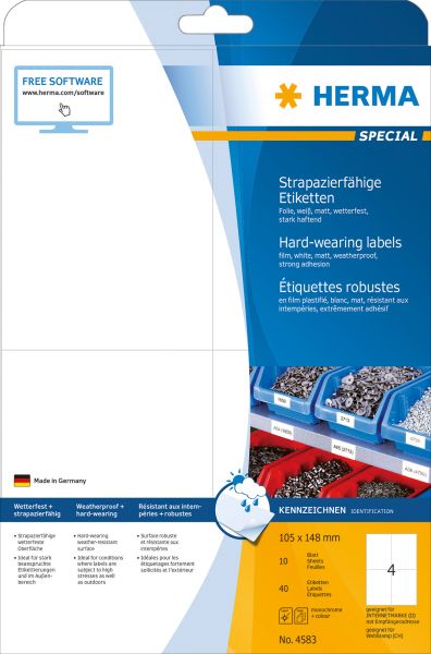 HERMA Folienetiketten 105x148mm 4583 weiss,PP matt 40 Stk./10 Bl.