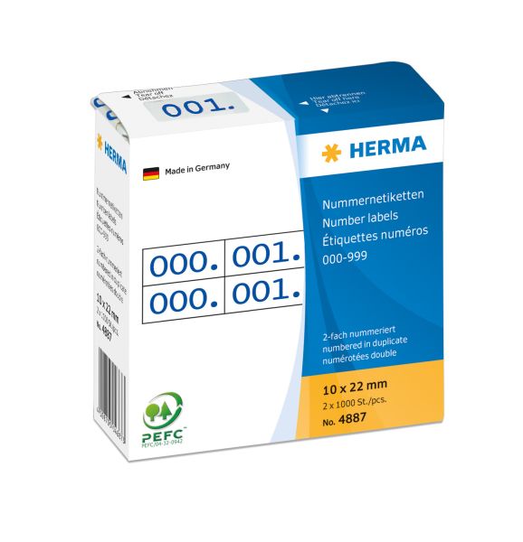 HERMA Doppel-Nummern 10x22mm 4887 blau, 0-999