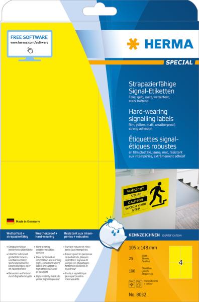 HERMA Etiketten SPECIAL 105x148mm 8032 gelb,ex.perm. 100 St./25 Bl.