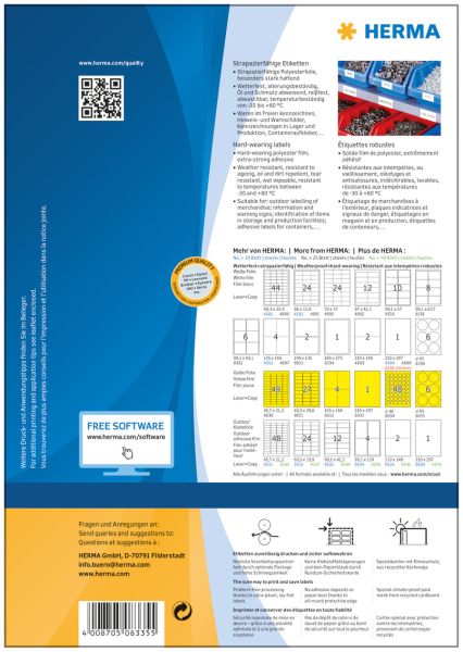 HERMA Etiketten SPECIAL 85x85mm 8035 gelb,ex.perm. 150 St./25 Bl.