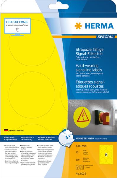 HERMA Etiketten SPECIAL 85x85mm 8035 gelb,ex.perm. 150 St./25 Bl.