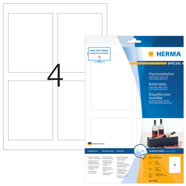 HERMA Flaschenetik. 8882 8882 90x120mm 40Stk. 10 Blatt