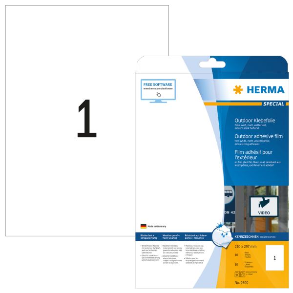 HERMA Outdoor Etikett.PP 210x297mm 9500 weiss 10 St./10 Blatt