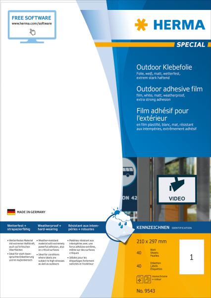 HERMA Folienetiketten 210x297mm 9543 weiss,PP matt 40 Stk./40 Bl.